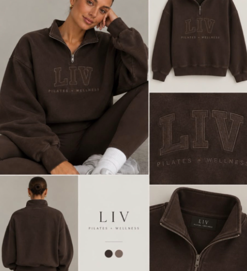 Pre Order for Jan 2027 LIV Pilates + Wellness Pull Over 3/4 Zip