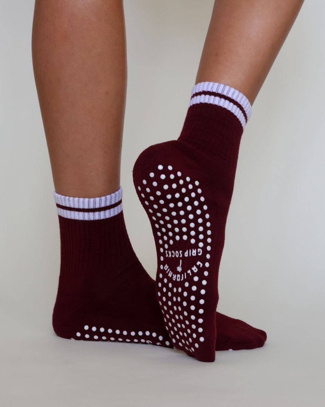 The Classic Midi Grip Socks - Burgundy & White