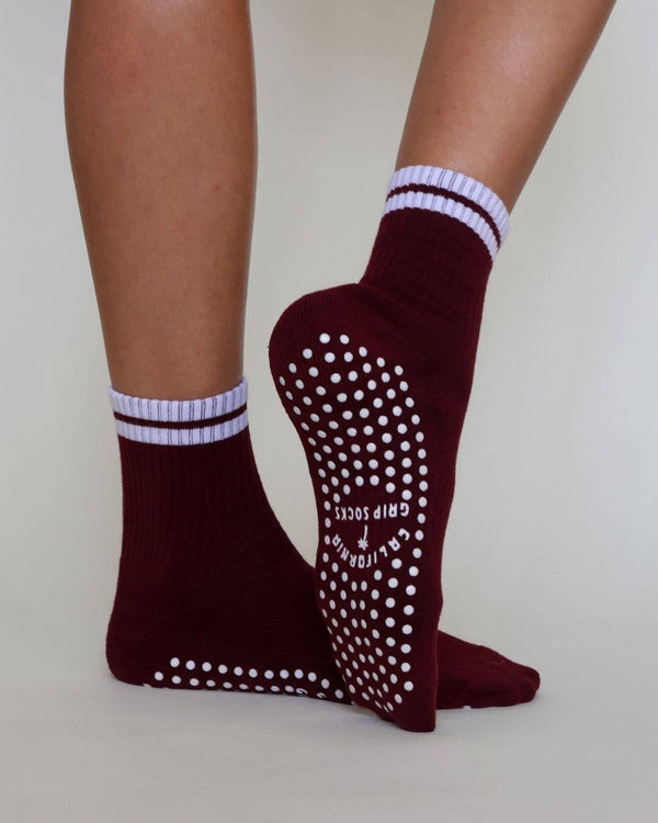 The Classic Midi Grip Socks - Burgundy & White